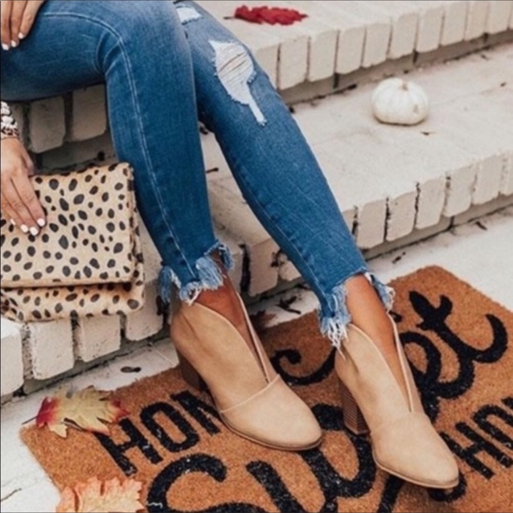 Nude Tan Beige Ankle Boot with Heel